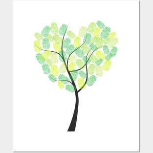 Heart tree with green finger prints Posters and Art